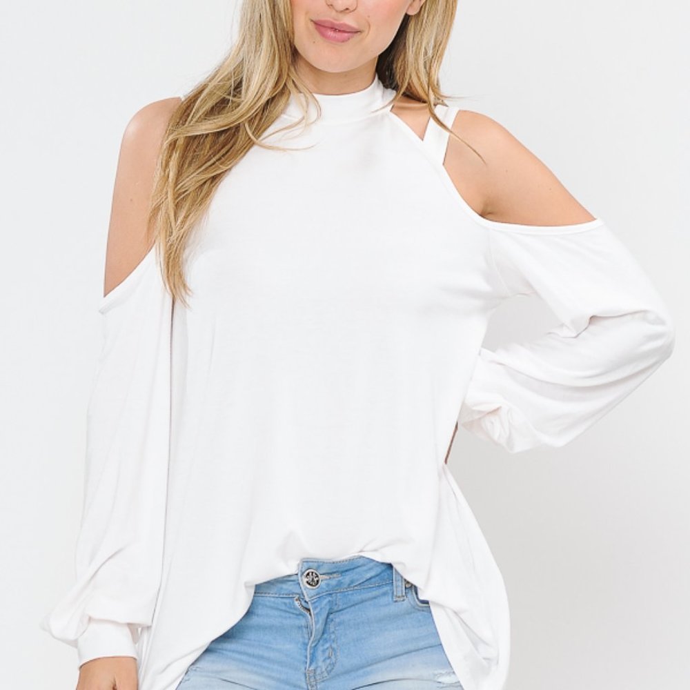 HALTER OPEN SHOULDER LONG SLEEVE TUNIC